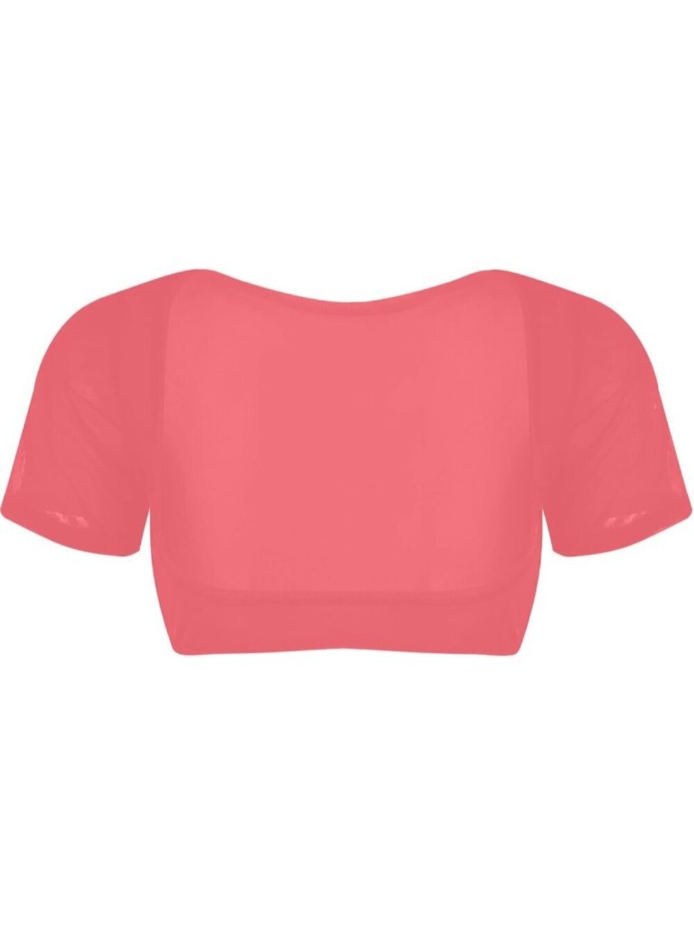 Women's Watermelon Red Mesh Open Bust Short Sleeve Spandex Belly Dance Crop Top